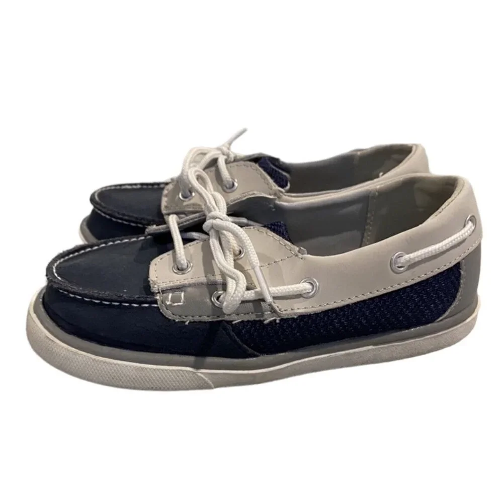Baby Deer Sz 10 Navy & Grey/Tan Leather Boat Shoes